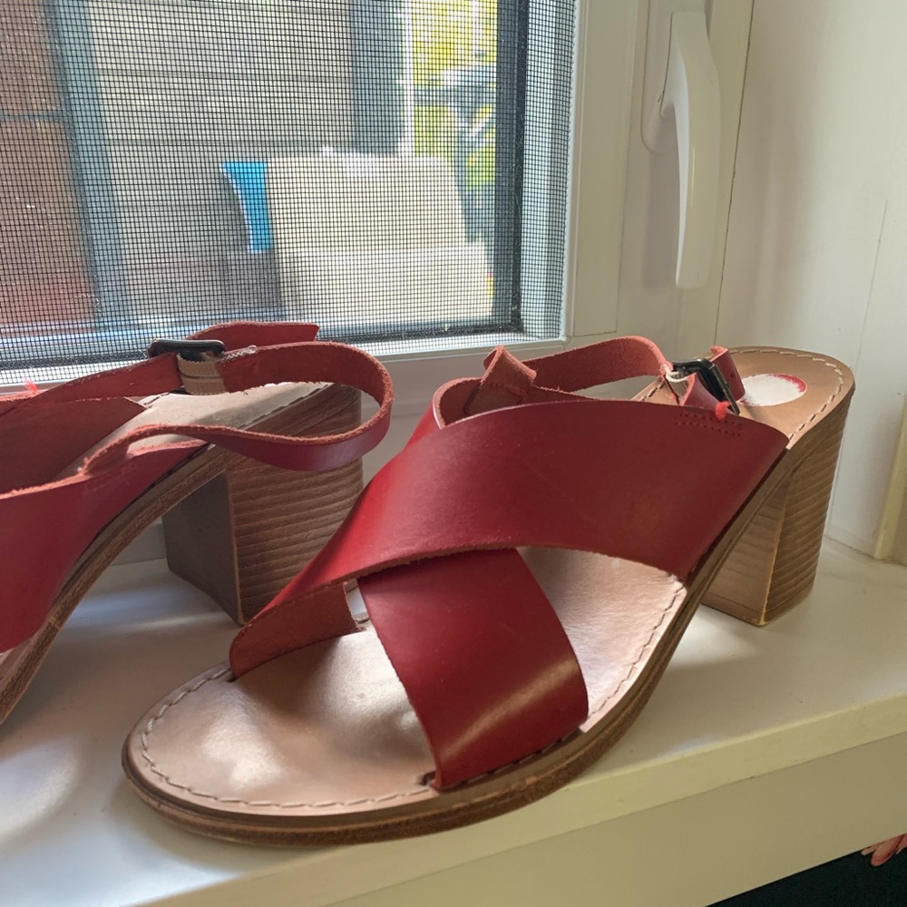 Italian made red leather sandals